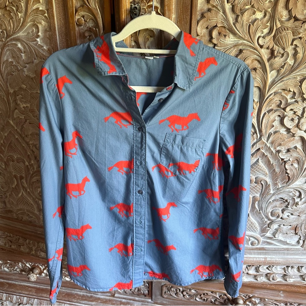Boden Blue and Red Horse Detail